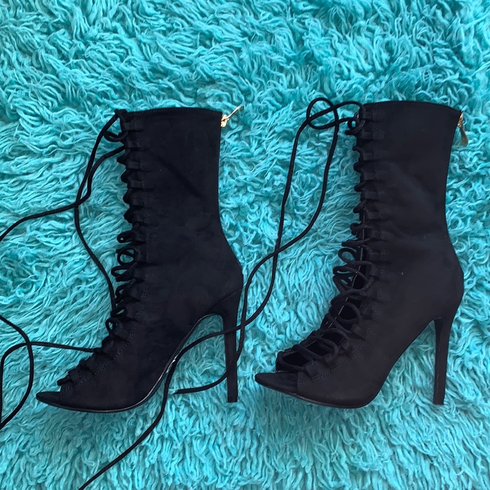 Black tie up boots